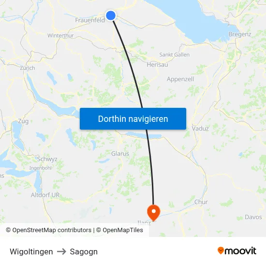 Wigoltingen to Sagogn map