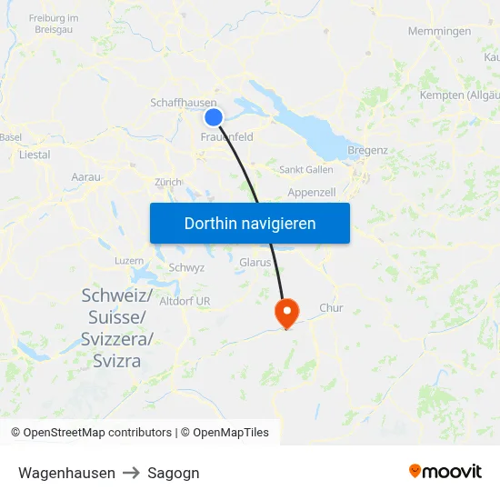 Wagenhausen to Sagogn map