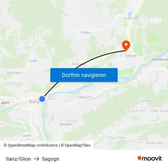 Ilanz/Glion to Sagogn map