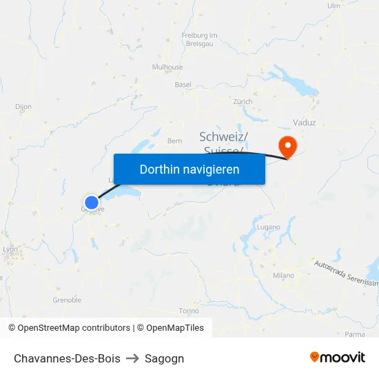 Chavannes-Des-Bois to Sagogn map