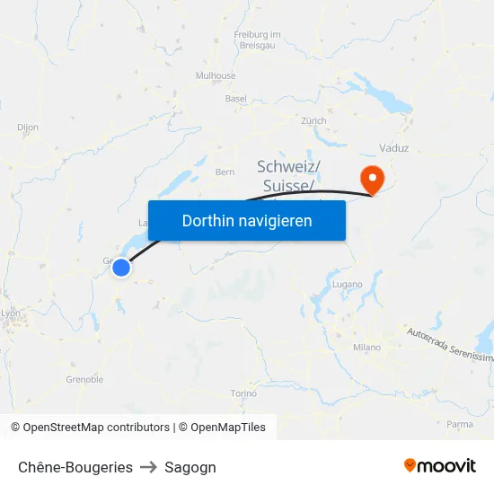 Chêne-Bougeries to Sagogn map