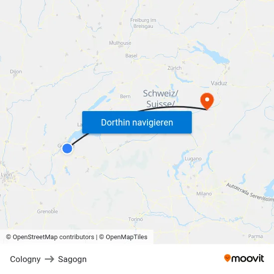 Cologny to Sagogn map