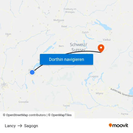 Lancy to Sagogn map