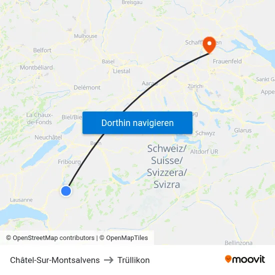 Châtel-Sur-Montsalvens to Trüllikon map