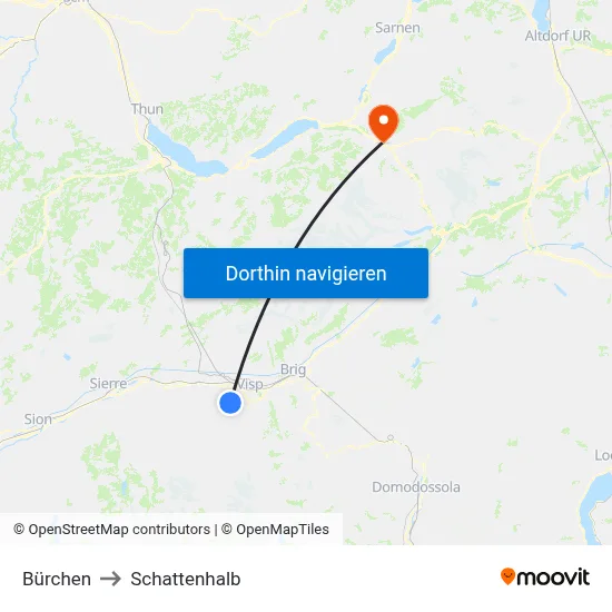 Bürchen to Schattenhalb map