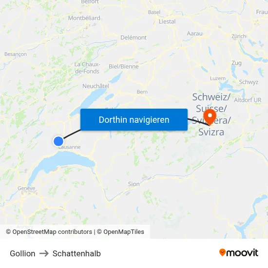 Gollion to Schattenhalb map