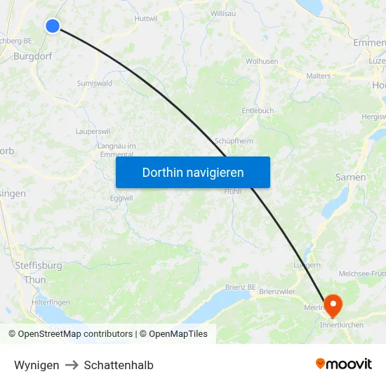 Wynigen to Schattenhalb map