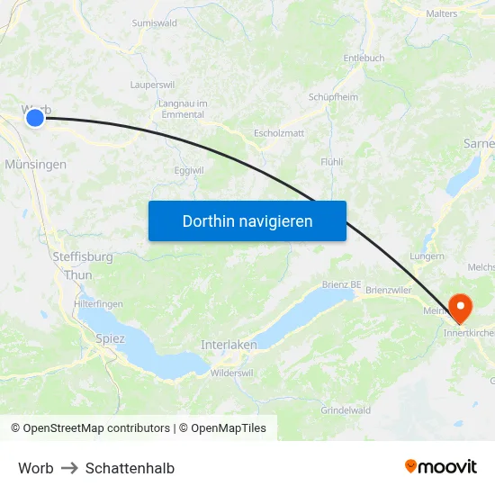 Worb to Schattenhalb map