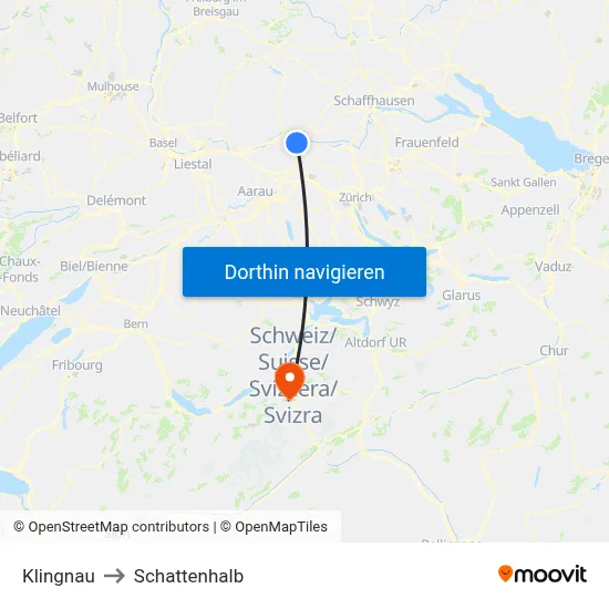 Klingnau to Schattenhalb map
