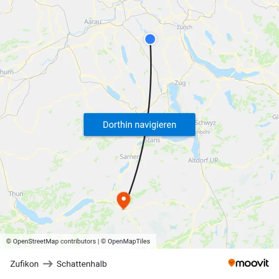 Zufikon to Schattenhalb map