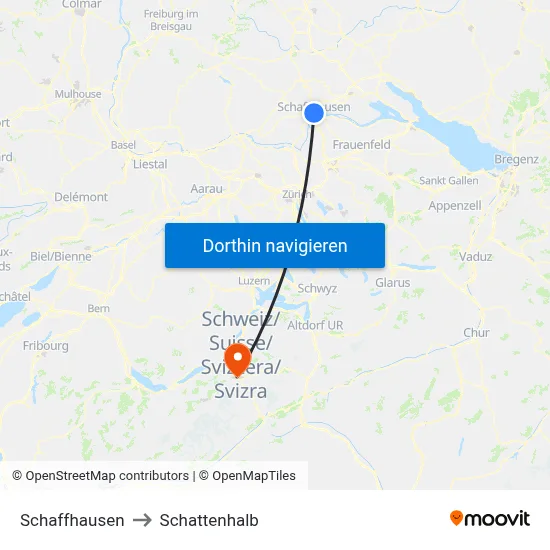 Schaffhausen to Schattenhalb map