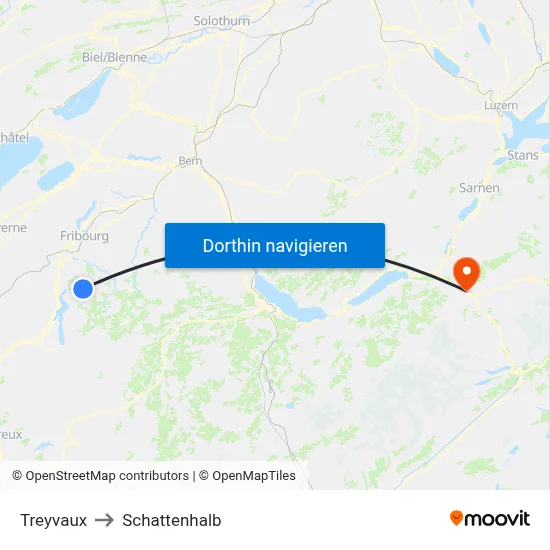 Treyvaux to Schattenhalb map