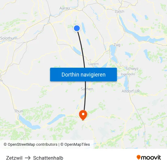 Zetzwil to Schattenhalb map