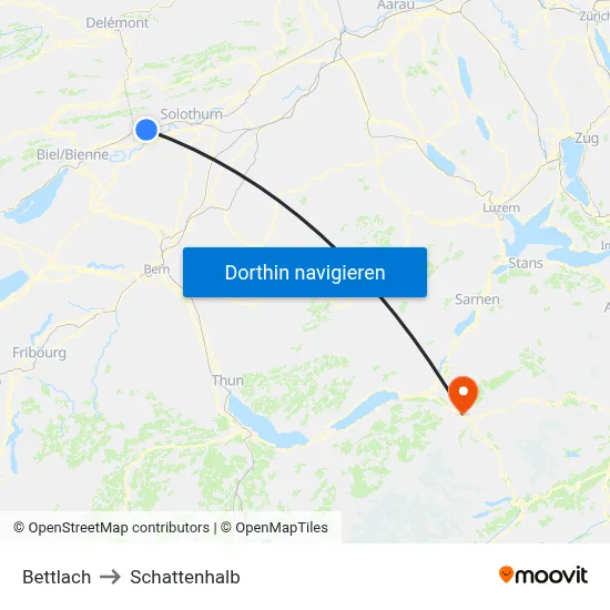 Bettlach to Schattenhalb map