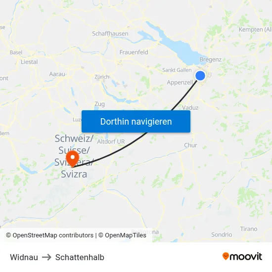 Widnau to Schattenhalb map