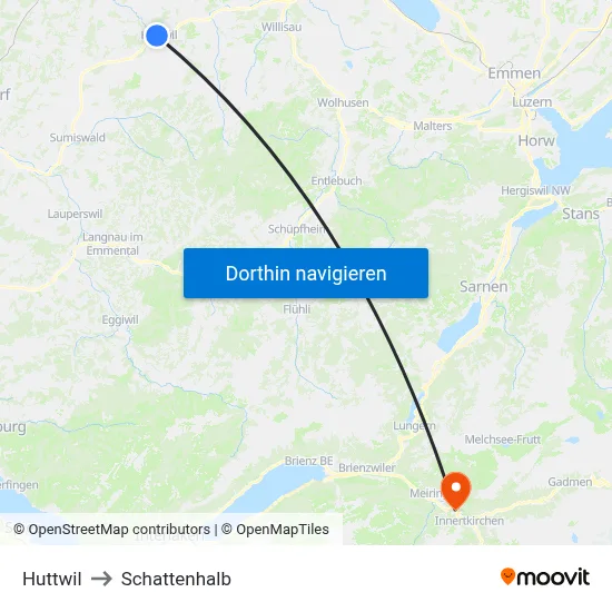 Huttwil to Schattenhalb map