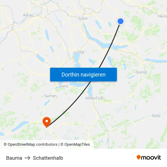 Bauma to Schattenhalb map