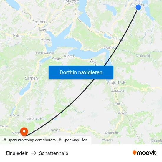 Einsiedeln to Schattenhalb map