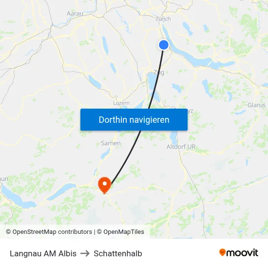 Langnau AM Albis to Schattenhalb map