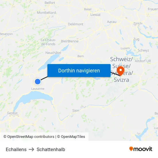Echallens to Schattenhalb map