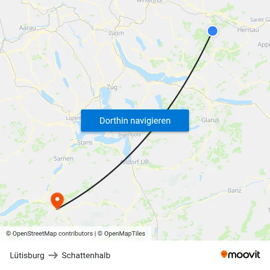 Lütisburg to Schattenhalb map