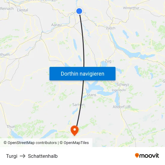 Turgi to Schattenhalb map