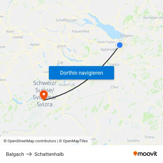 Balgach to Schattenhalb map