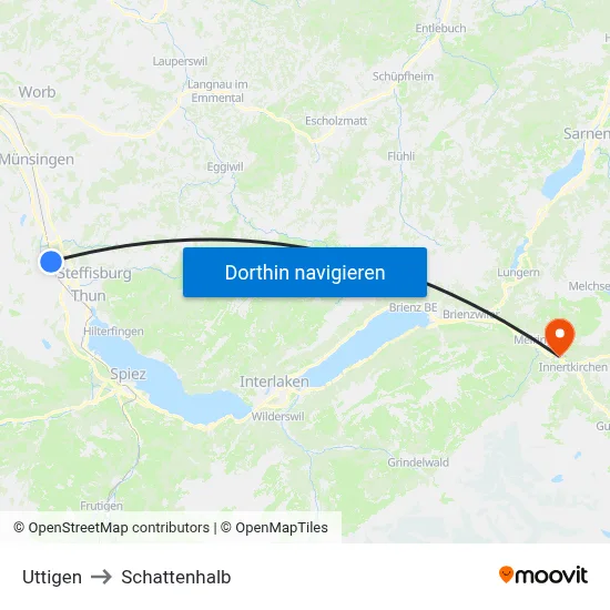 Uttigen to Schattenhalb map