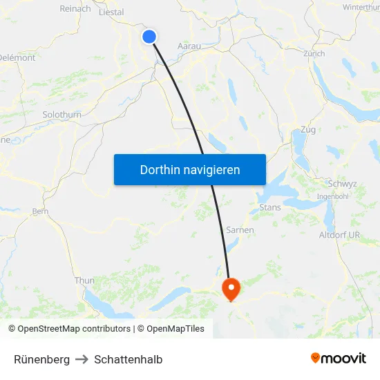 Rünenberg to Schattenhalb map