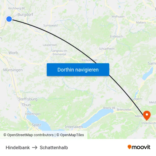 Hindelbank to Schattenhalb map
