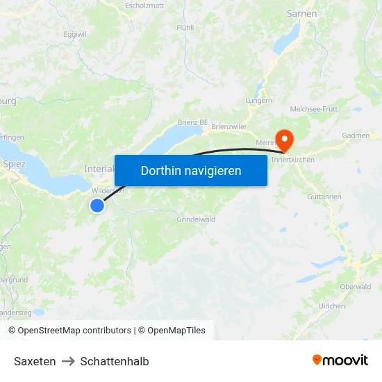 Saxeten to Schattenhalb map