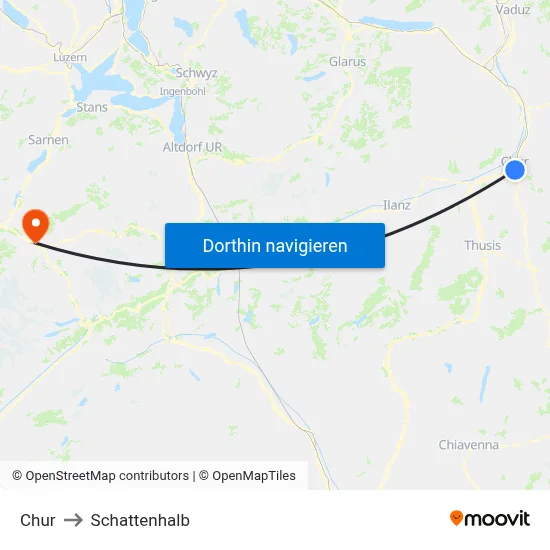 Chur to Schattenhalb map