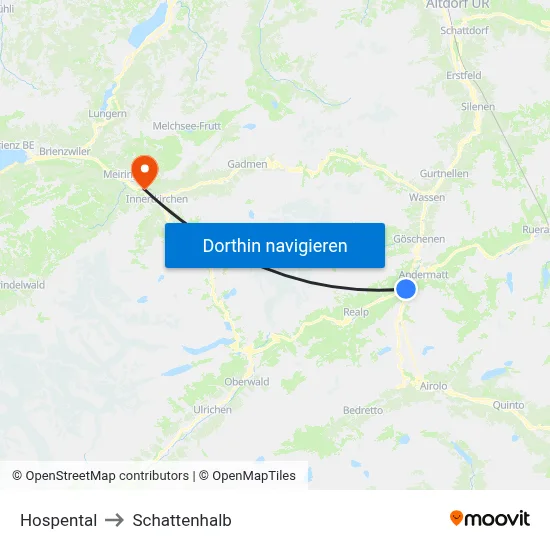 Hospental to Schattenhalb map