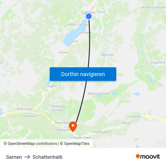 Sarnen to Schattenhalb map