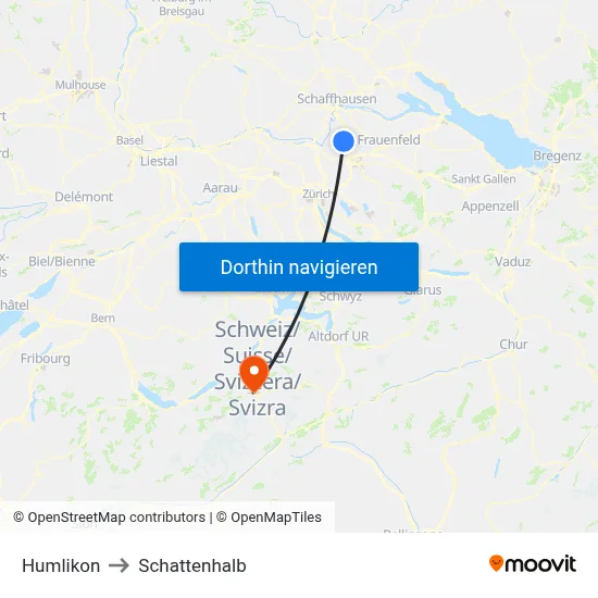 Humlikon to Schattenhalb map