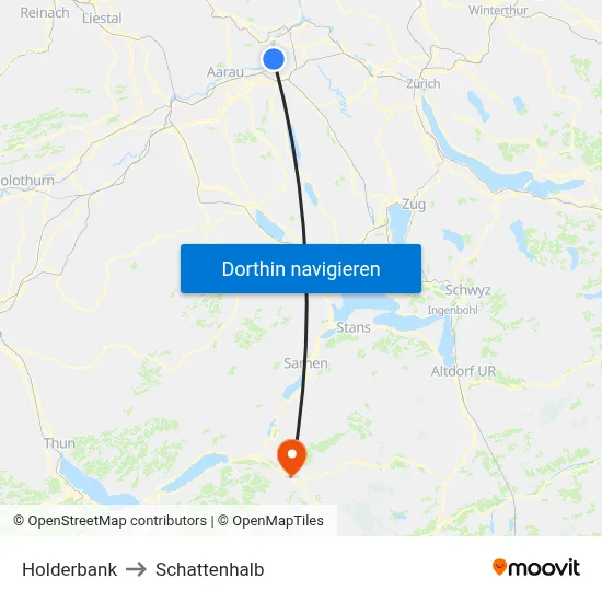 Holderbank to Schattenhalb map