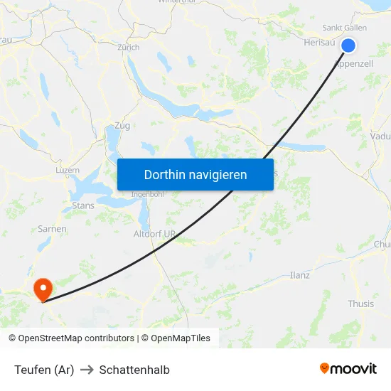 Teufen (Ar) to Schattenhalb map