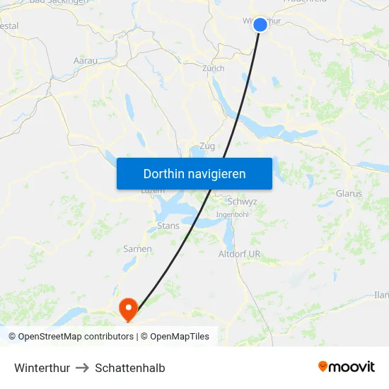 Winterthur to Schattenhalb map