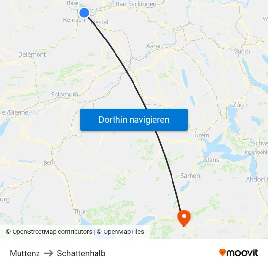 Muttenz to Schattenhalb map