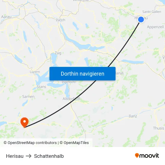 Herisau to Schattenhalb map
