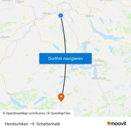 Hendschiken to Schattenhalb map