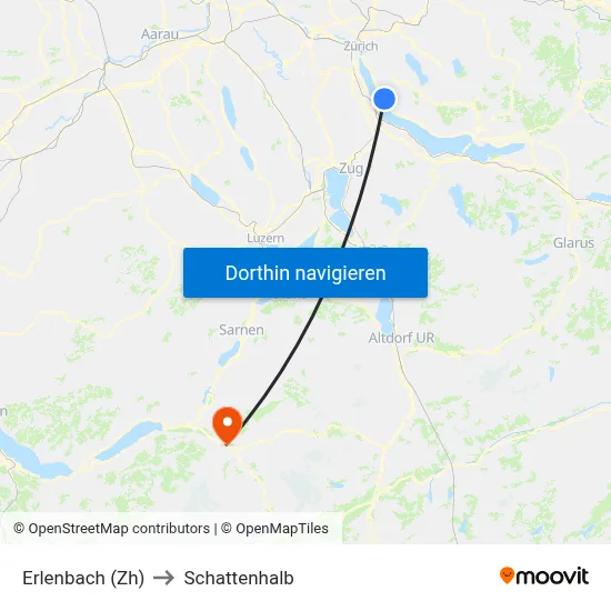 Erlenbach (Zh) to Schattenhalb map