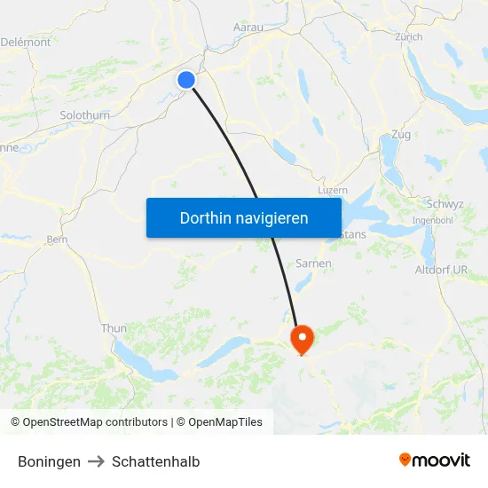 Boningen to Schattenhalb map