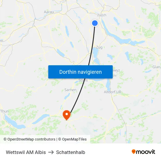Wettswil AM Albis to Schattenhalb map