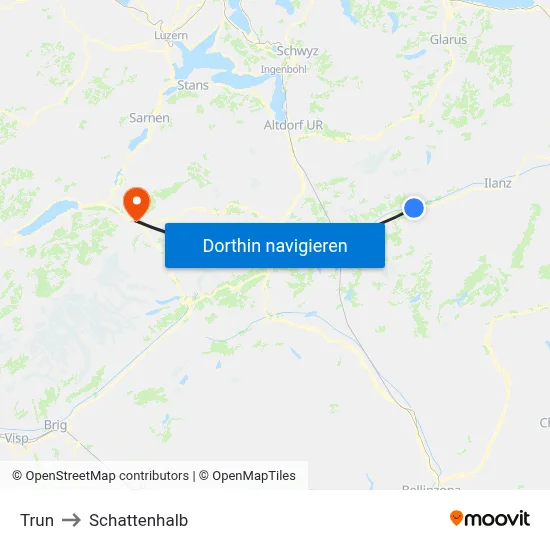 Trun to Schattenhalb map