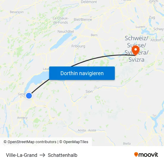 Ville-La-Grand to Schattenhalb map