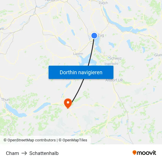 Cham to Schattenhalb map