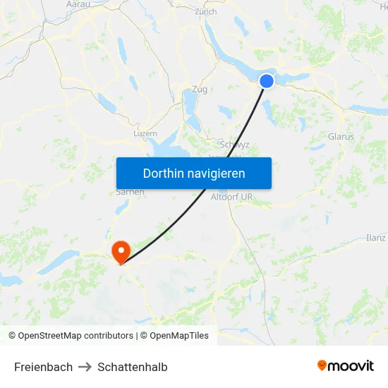 Freienbach to Schattenhalb map