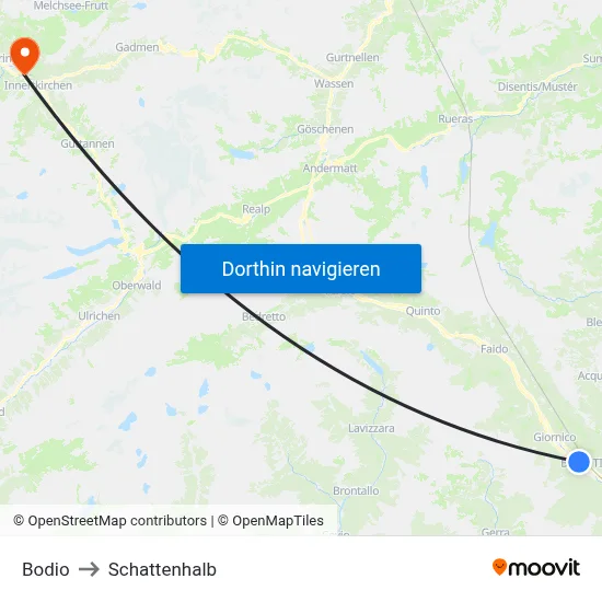 Bodio to Schattenhalb map