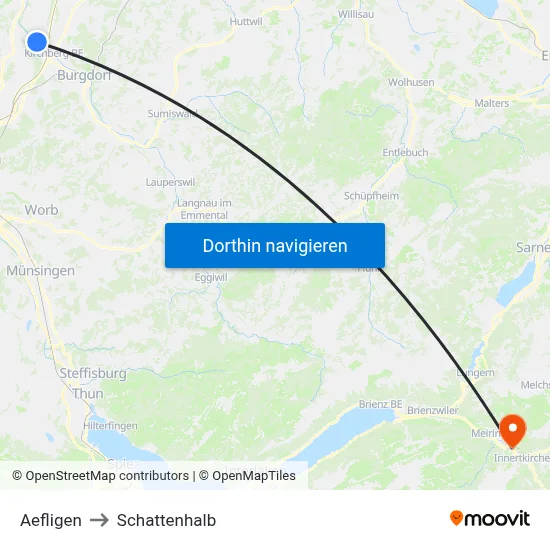 Aefligen to Schattenhalb map